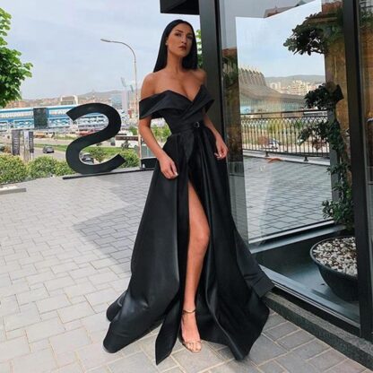 Купить 2020 Sexy New Long Formal Prom Dresses Off the Shoulder High Side Slit Floor Length Arabic Women Evening Gowns Party Occasion Dresses