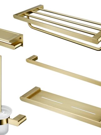 Купить Brushed Gold Bathroom Accessories Set Toothbrush Holder for Wall Towel Rack Bathroom Shelf Bathroom Hardware Sets Toilet Tissue Holder