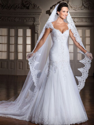 Купить wedding dress Designer Lace Appliques V Neckline Cap Sleeves Mermaid Elegant Bridal Vestido de noiva