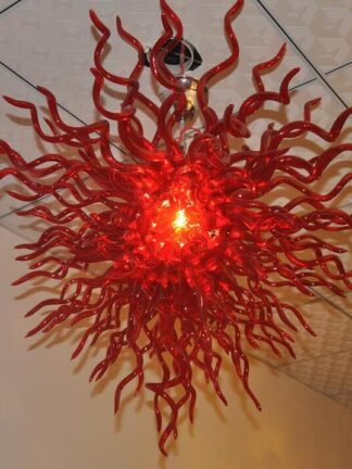 Купить Contemporary Ruby Red Color High Hanging Blown Glass Chandelier Lightings Living Room LED Bulbs Flush Mounted Chandeliers