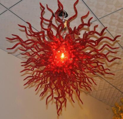 Купить Contemporary Ruby Red Color High Hanging Blown Glass Chandelier Lightings Living Room LED Bulbs Flush Mounted Chandeliers