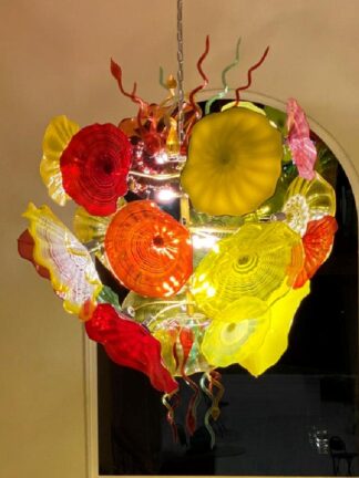 Купить Flower Plates Pendant Lamp Home Design Hand Blown-Glass Chandeliers Lighting LED Murano Glass Art Chandelier Light