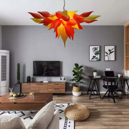 Купить Modern Chandelier LED Lights Source Mouth Blown Glass Pendant Lighting Fixtures Sunset Orange Yellow Hanging Lamp Home indoor Light for Sale