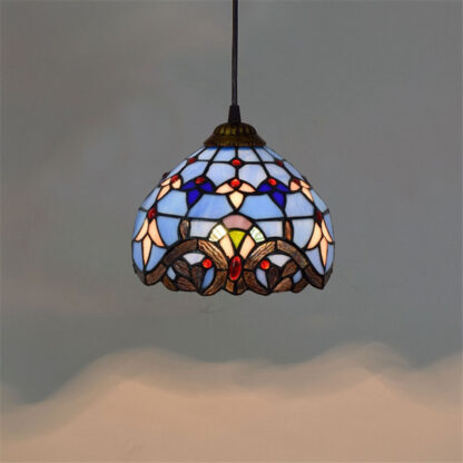 Купить European 8-inch vintage tiffany hanging lamps blue stained glass chandelier bedroom balcony corridor glazed pendant lampTF003