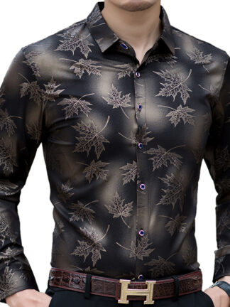 Купить Januarysnow New Social Long Sleeve Maple Leaf Designer Shirts Men Slim Fit Vintage Fashions Men's Shirt Man Dress Jersey Clothing 36565