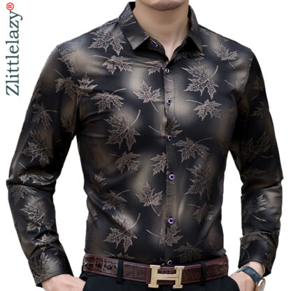 Купить Januarysnow New Social Long Sleeve Maple Leaf Designer Shirts Men Slim Fit Vintage Fashions Men's Shirt Man Dress Jersey Clothing 36565