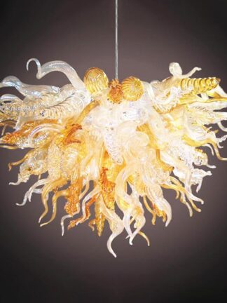 Купить Amber Colored Chandeliers Lamps Modern LED Bulbs Vintage Hanging Pendant Light Hand Blown Glass Lighting Top Quality Crystal Chandelier