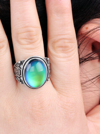 Купить Handmade Antique Silver Plated Alloy Color Change Solitaire Mood Stone Ring MJ-RS004