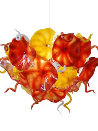 Купить Lamps Latest Design Hand Blown Glass Chandelier Lighting Orange Yellow Flower Chain LED Light Fixture Style Chandeliers