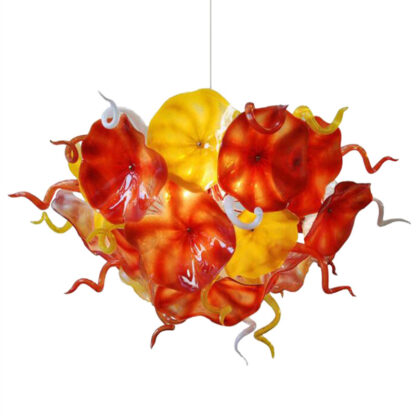 Купить Lamps Latest Design Hand Blown Glass Chandelier Lighting Orange Yellow Flower Chain LED Light Fixture Style Chandeliers