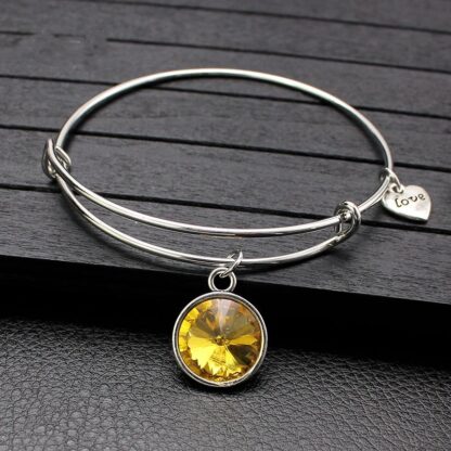 Купить Silver Plated Metal Gemstone Charm Bangle Adjustable 12 Colors Life Stone Bracelet