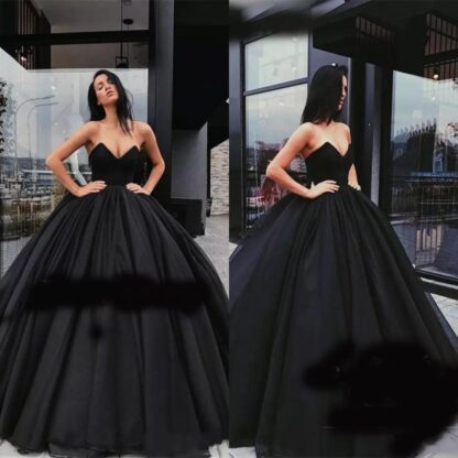 Купить Black Ball Gown Prom Dresses 2019 Sweet 16 V-Neck Sleeveless Puffy Tulle Evening Dress Arabic Dubai Celebrity Quinceanera Dress