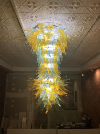 Купить Large Chandeliers Lighting Lamp Entrance Lobby Hand Blown-Glass Chandelier for High Ceiling LED Bulbs Glass Art Pendant Lamps