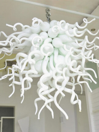 Купить 100% Hand Blown Lamps pendant lights Modern chandeliers lighting Ceiling LED Light Source White Color 28 Inches Italian Glass Chain Chandeliee