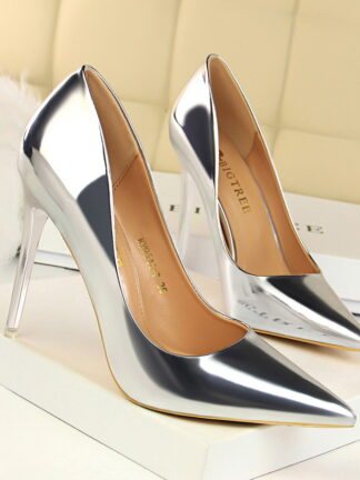 Купить 2020 New Women Sexy Pumps Shoes 10cm Sexy Nude Black Pointed Toe High Heeled Shoes 10.5CM Party Prom Patent Leather Pointy Toe Pumps w6564