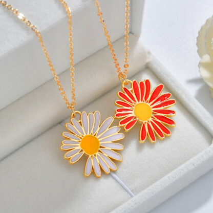 Купить New Fashion Creativity Design White Red Enameled Sunflower Pendant Necklace for Sale