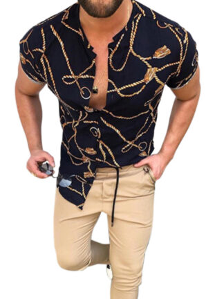 Купить summer Men vintage Shirt Fashion Casual Short Sleeves Printed Shirts Plus size Blouses