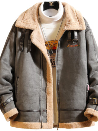 Купить Plus Size 5XL Fur Coats Men European Style Winter Faux Fur Lined Suede Leather Jacket Overcoats Vintage Man Faux Fur Thick Coat