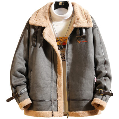 Купить Plus Size 5XL Fur Coats Men European Style Winter Faux Fur Lined Suede Leather Jacket Overcoats Vintage Man Faux Fur Thick Coat
