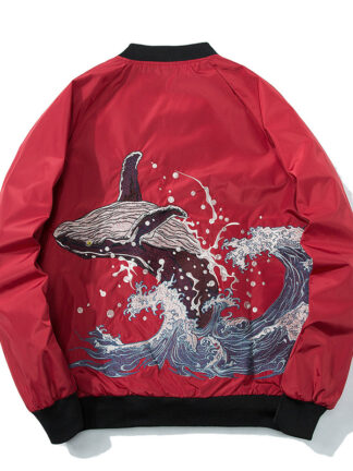 Купить Januarysnow New Men's Jacket Embroidery Dolphin MA1 Man and Woman Bomber Jacket Outwear Lovers Coat Bomb Baseball Jackets Couple Plus Size