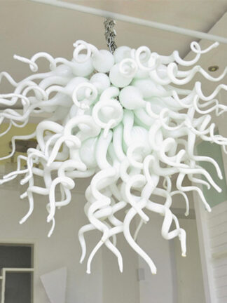 Купить White Color High Hanging Blown Glass Chandelier Lighting 28 Inches Led Bulbs Flush Mounted Chandelier Pendant Light bedroom home decoration