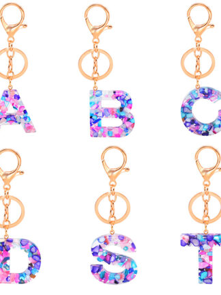 Купить Fancy Design Handmade Initial Key Chain High Quality Gold Plated Resin Letters Ring Keychain