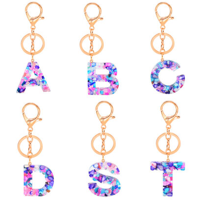 Купить Fancy Design Handmade Initial Key Chain High Quality Gold Plated Resin Letters Ring Keychain