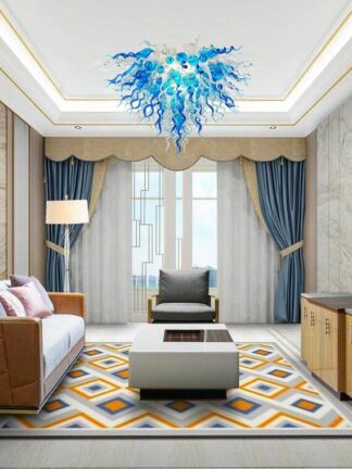 Купить Lamps Chandeliers Ceiling Lamp Blue Hand Blown Glass Crystal Indoor Lighting Led Light Lustre Modern Chandelier for Living Room