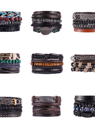 Купить Cool Original Design Mens Bohemian Style Leather Link Bracelet Handmade Vintage Multilayer Adjustable Bracelets