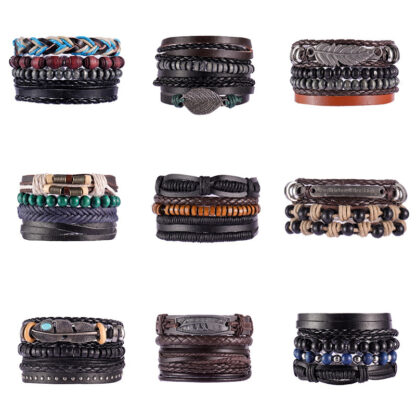Купить Cool Original Design Mens Bohemian Style Leather Link Bracelet Handmade Vintage Multilayer Adjustable Bracelets