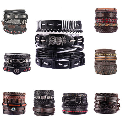 Купить Mens Fashion Design Bohemian Style Leather Link Bracelets Handmade Vintage Multilayer 18CM Long Bracelet