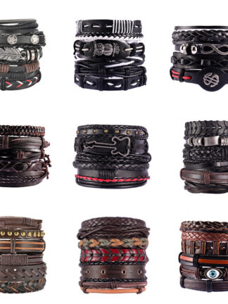 Купить Fashion Mens Punk Style Vintage Multilayer 18CM Long Link Leather Bracelet