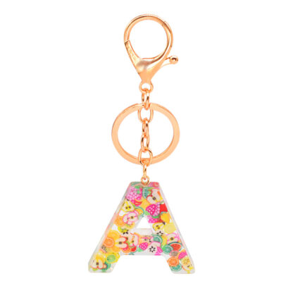 Купить Fashion Design Handmade Womens Gold Plated Capital Letters Keychain Cute Style Resin Fruits Letter Key Chain