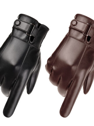 Купить New Fashion Black and Borwn Leather Gloves Thickened Keep Warm Waterproof Driving Screen Touch Glove