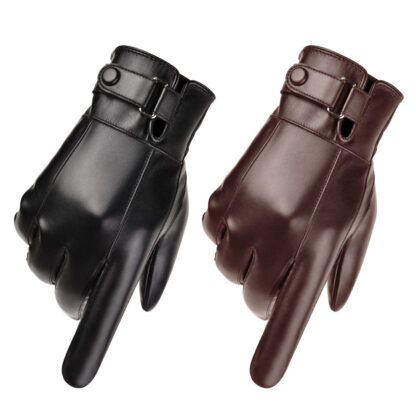 Купить New Fashion Black and Borwn Leather Gloves Thickened Keep Warm Waterproof Driving Screen Touch Glove