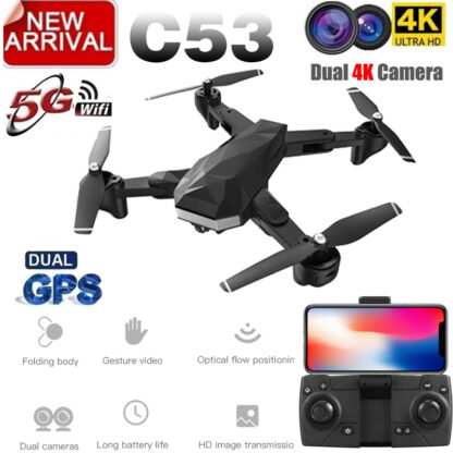 Купить New Quadcopter C53 GPS Drone With 4K HD Camera 5G WIFI FPV RC Foldable Professional Helicopter RC Drones Toy For Kids