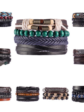Купить New Fashion Design Bohemian Style Cool Mens Leather Link Bracelet Handmade Vintage Multilayer Adjustable Bracelets