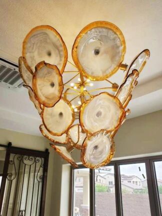 Купить Modern Chandelier Lamps Gold LED Bulbs Murano Glass Plate Chandeliers Chain Pendant Light Fixtures Room Decor Hanging Lamp Home Indoor Lighting