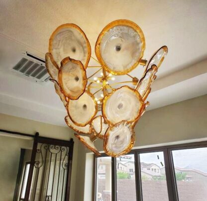 Купить Modern Chandelier Lamps Gold LED Bulbs Murano Glass Plate Chandeliers Chain Pendant Light Fixtures Room Decor Hanging Lamp Home Indoor Lighting