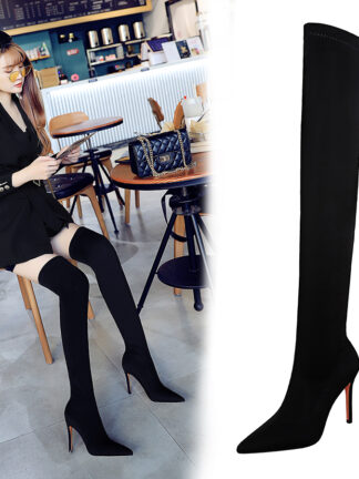 Купить New Design Women's Boots Fashion Pointed Toe Over Knee Boots Long Stilettos High Heels Woman Flock Stockings Shoes