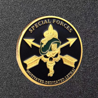 Купить 50pcs Non Magnetic Crafts US Army Special Forces Green Beret Motivated Dedicated Lethal 24k Gold Plated Challenge Coin