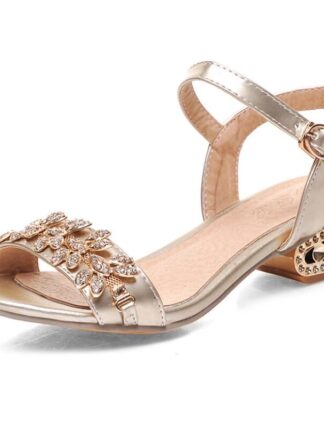 Купить 2021 summer rhinestone open-toe middle heel sandal cross-border trade large size women's shoes