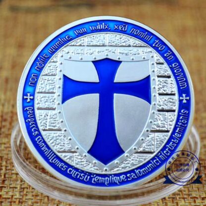 Купить 50pcs Non Magnetic Knights Templar Cross Coin Craft Soldiers Of Christ Silver Plated Token Medallion Freemason Blue