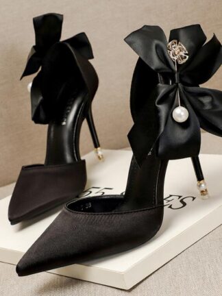 Купить Fashion sexy big bow pointed toe 7cm 10CM high heels sandals shoes woman ladies wedding party pumps dress shoe