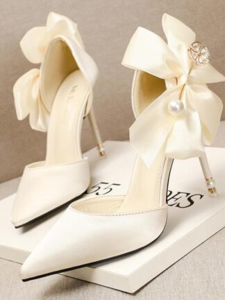 Купить spring summer fashion sexy big bow pointed toe high heels sandals shoes woman ladies wedding party pumps dress shoe