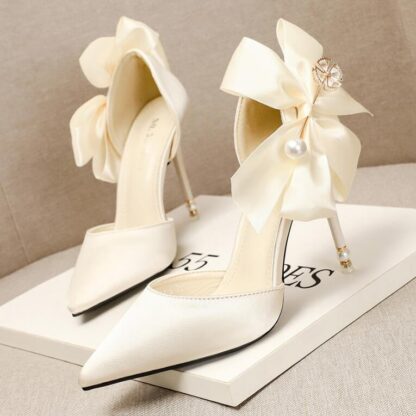 Купить spring summer fashion sexy big bow pointed toe high heels sandals shoes woman ladies wedding party pumps dress shoe