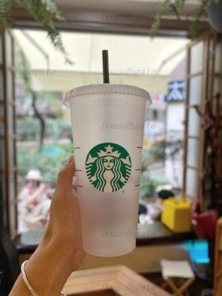 Купить Good quality Starbucks 24OZ/710ml Plastic Tumbler Reusable Clear Drinking Flat Bottom Cup Pillar Shape Lid Straw Mug Bardian DHL
