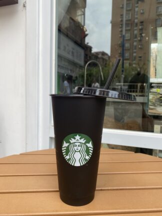 Купить Starbucks 24oz/710ml Plastic Tumbler Reusable Black Drinking Flat Bottom Cup Pillar Shape Lid Straw Mug