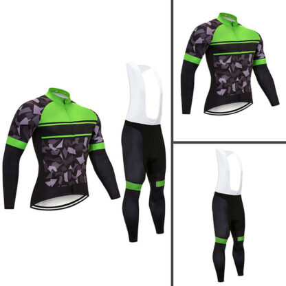 Купить 2021 Black Mens Cycling Long Sleeve Jersey Bike Jerseys Bib Pants Kits Tights Uniform Spring and Autumn Style Or Winter Thermal Fleece