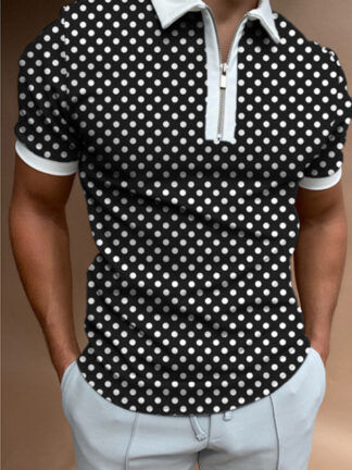 Купить Summer Lapel Neck Short Sleeve Polo Shirt Print Polka Dot Men's Top Casual Breathable Tees